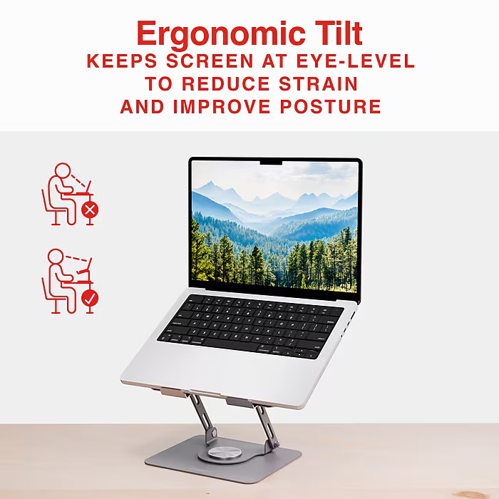 PrimeConnect Metal Laptop Stand Adjustable Foldable 360° Rotating Base.