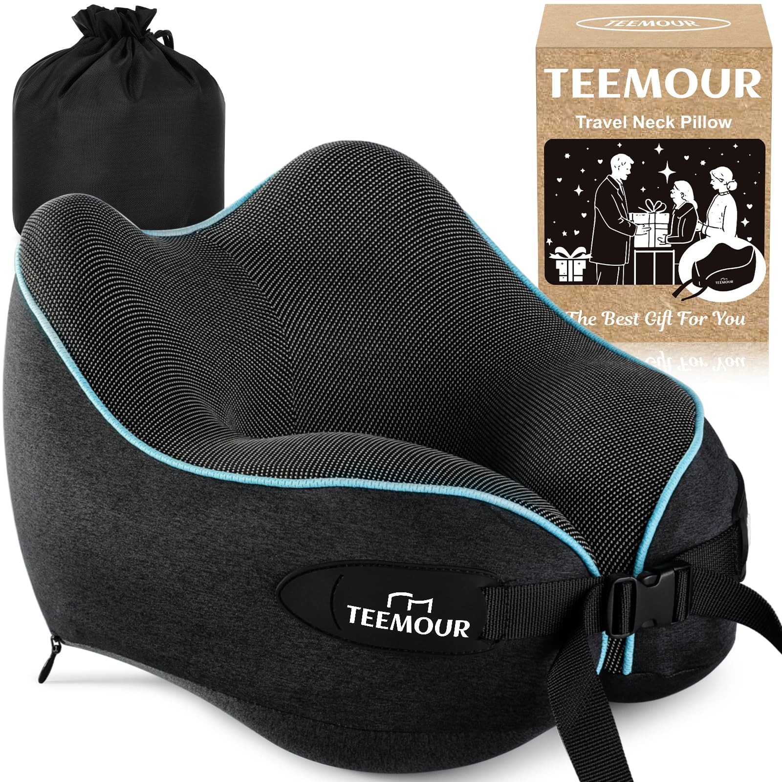 Teemour Neck Pillow for Traveling, Travel Regular, Black