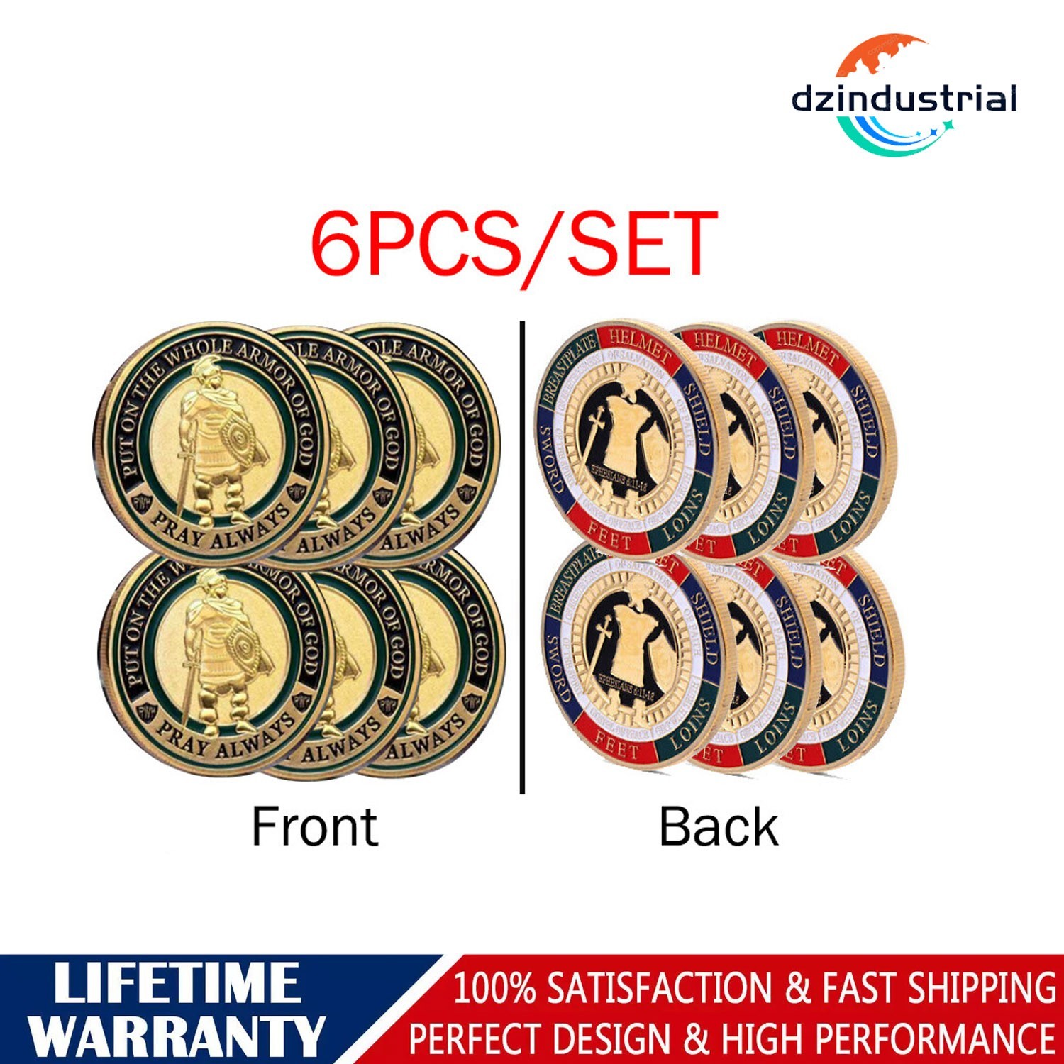 6PCS Challenge Coins Army Put The Whole Armor of God Commemorative Gift GOLD