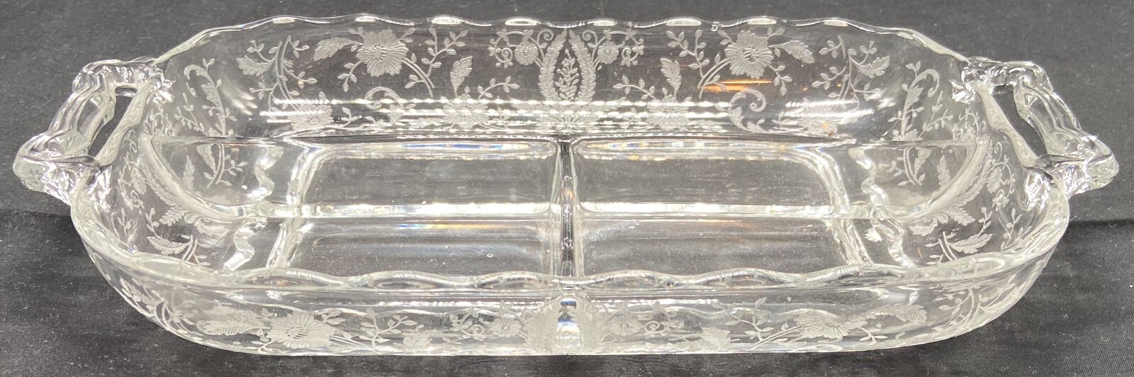 Heavy clear glass rectangular candy dish - sectioned - excellent condition