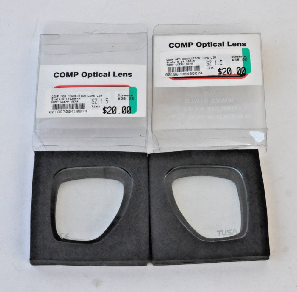 Comp Ocean Gear Optical Lens ~ Left & Right ~ Neg Correction Lens 1.5 ~Dive Mask