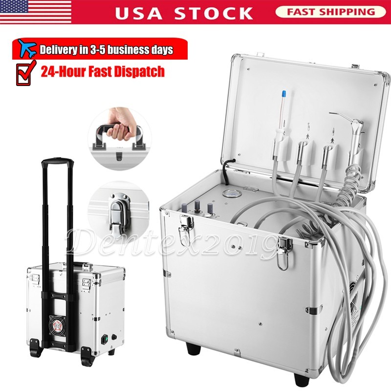 Portable Dental Unit with Air ompressor Sution Triplex 3 Way Syringe Pull rod