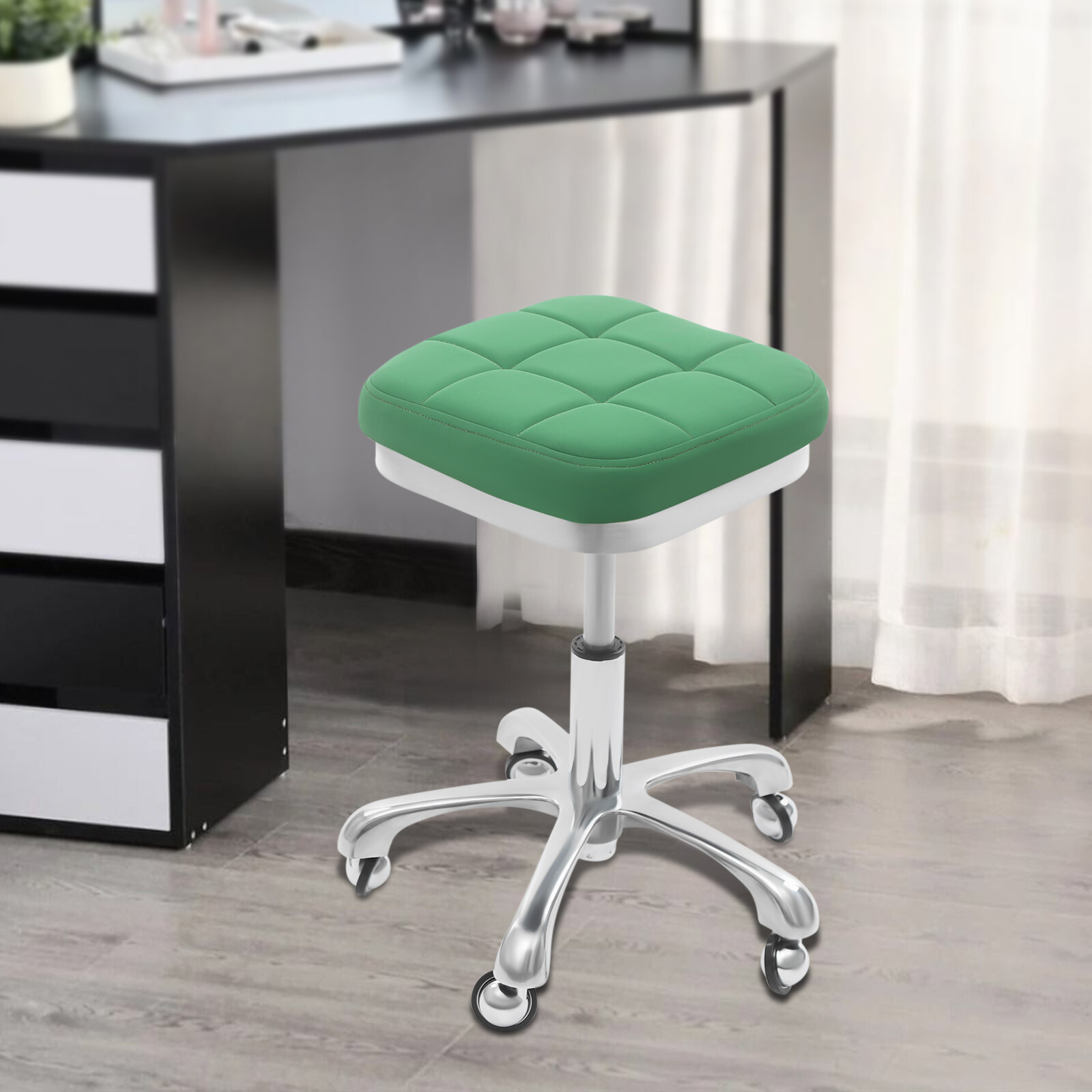 Square Rolling Stool, SPA Salon Stool, Green Rolling Stool Chair Free Standing