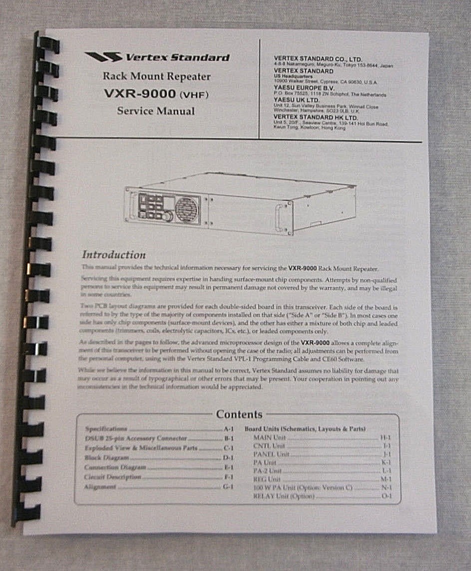Vertex VXR-9000v Service Manual - ring bound with protective covers!