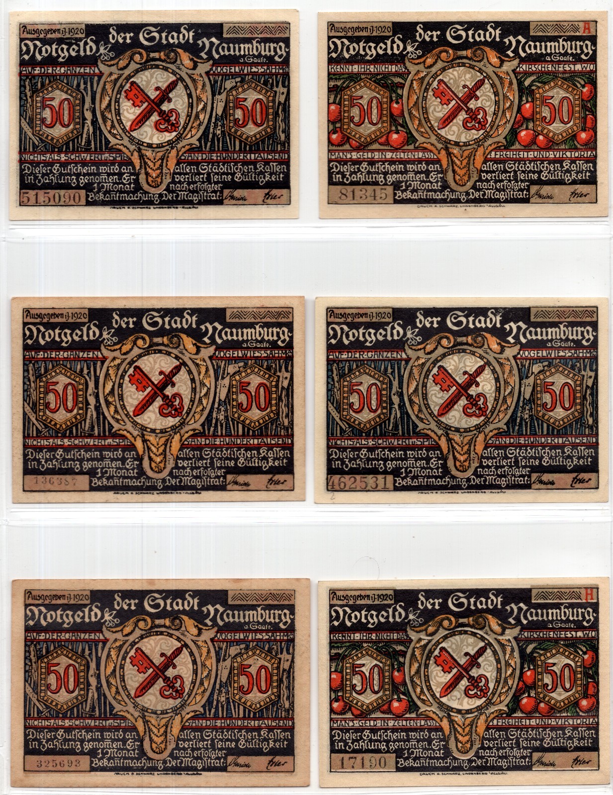 1920 Germany Naumburg Notgeld 10 Note Set (3563)