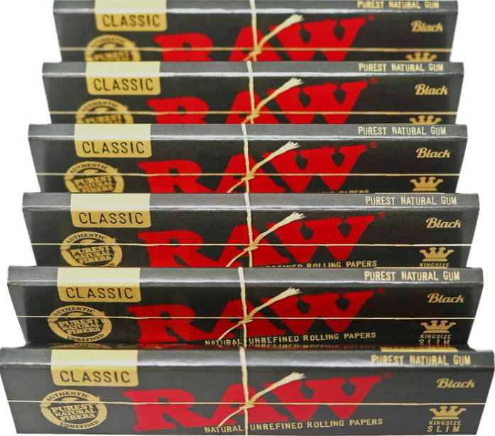 RAW Classic Black King Size Slim Rolling Papers Ultra Thin 110mm Pack of 6