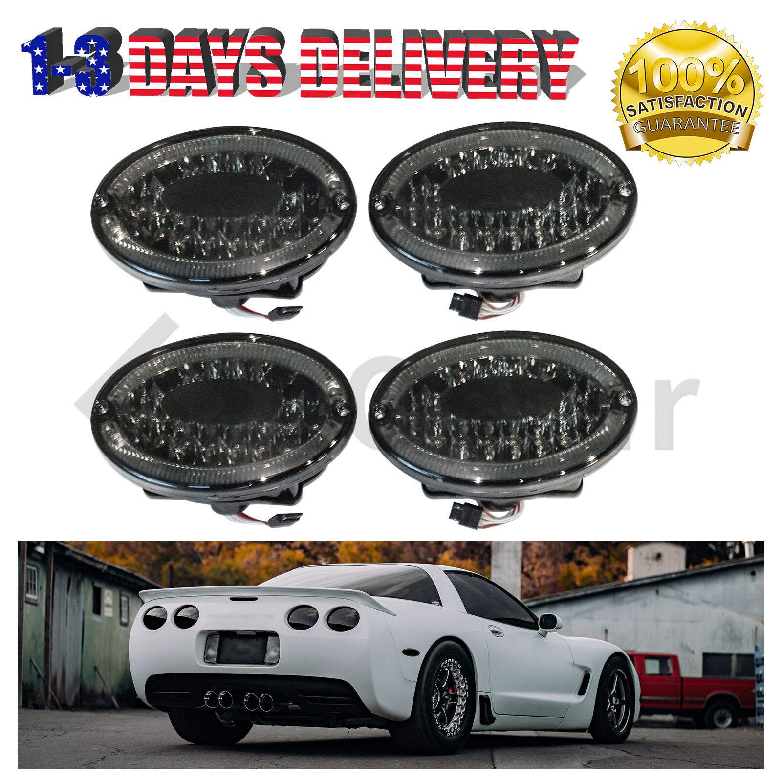 Rear LED Tail Lights Brake Lamp Black Set of 4 For 1997-2004 Chevy C5 Corvette