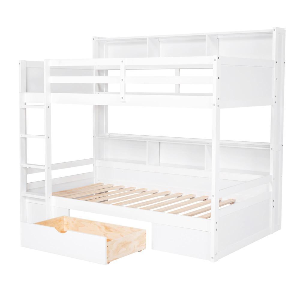 High Quality Twin Size Bunk Bed with Built-in Shelves Beside both Upper New Styl