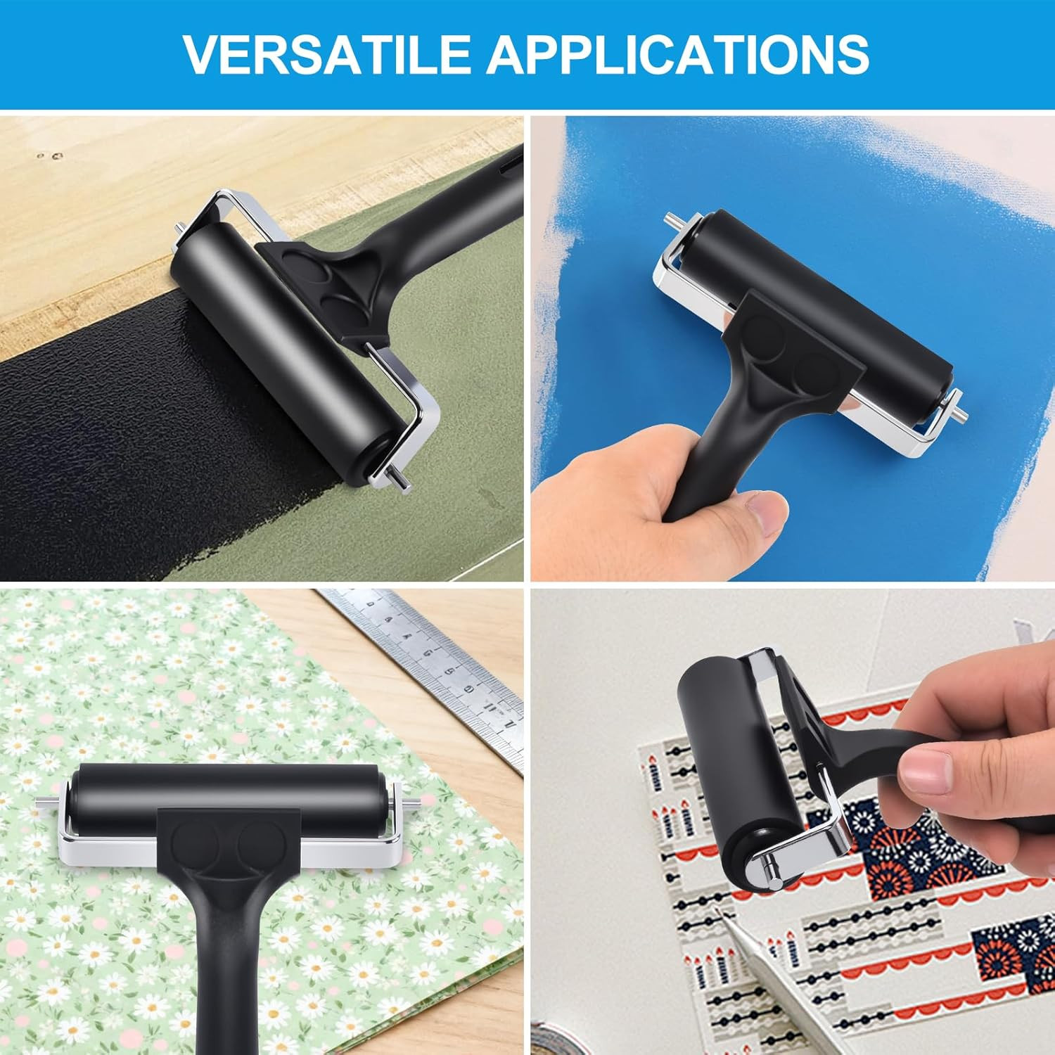 2 Pack Rubber Brayer Rollers Set 4 Inch & 2.2 Inch Printmaking Ink Tool