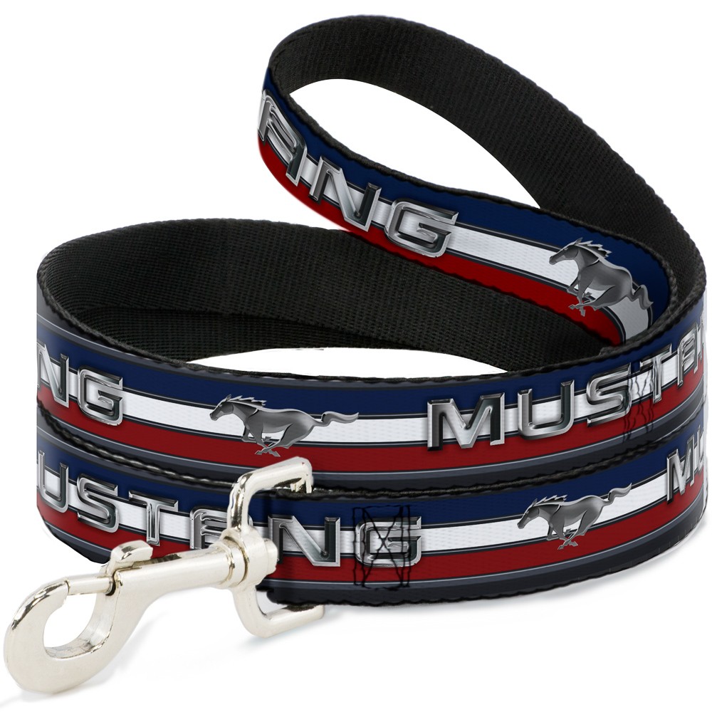 Dog Leash Mustang/Text w/Tri-Bar Stripe NARROW 0.5"