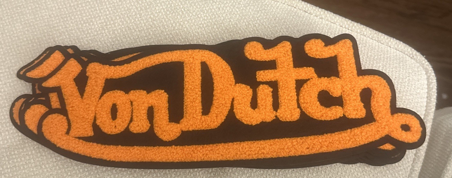 12” Iron On Von Dutch Patch Chenille Orange/Black