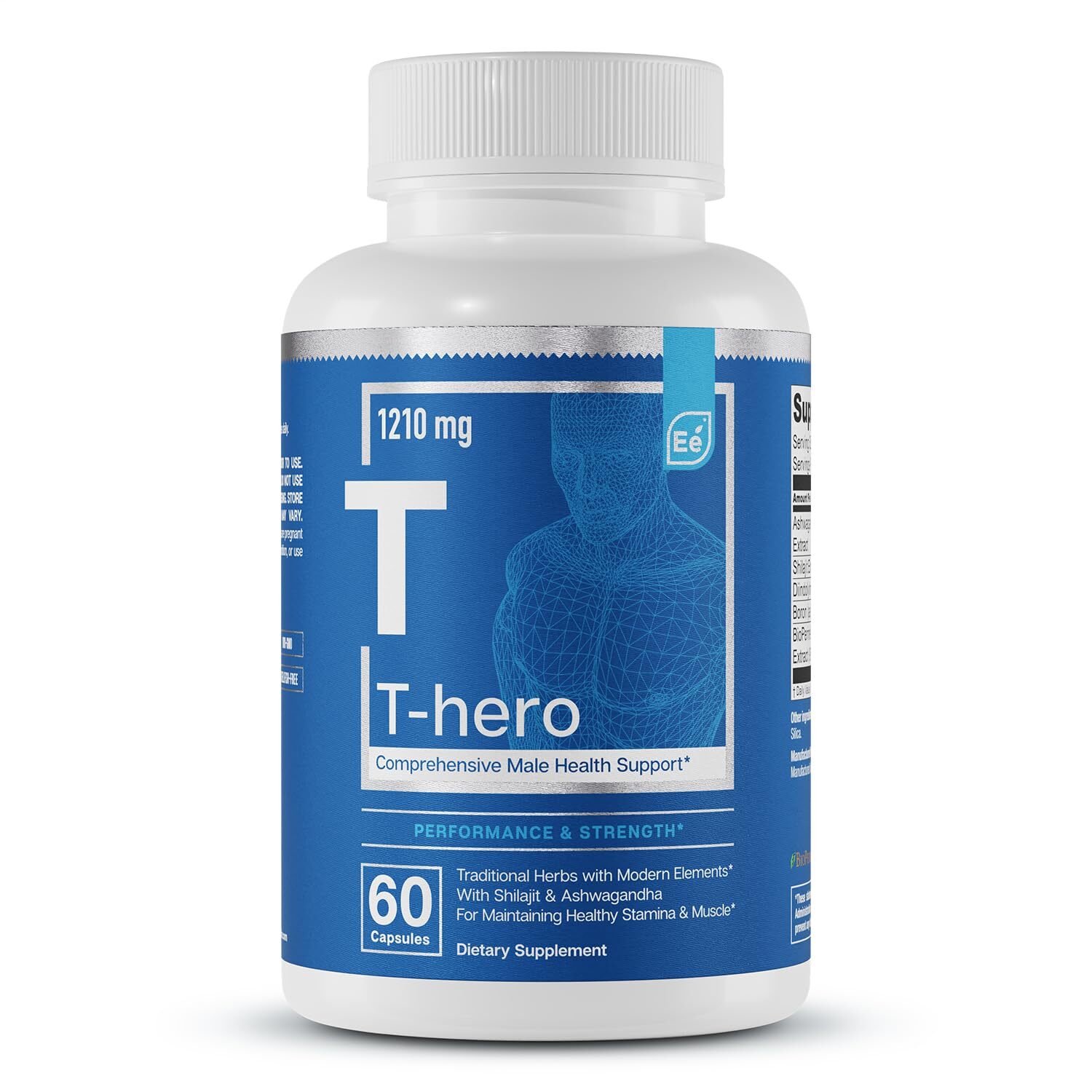 Male Health Supplement T Hero with DIM Ashwagandha Shilajit Energy Support 60 Ct