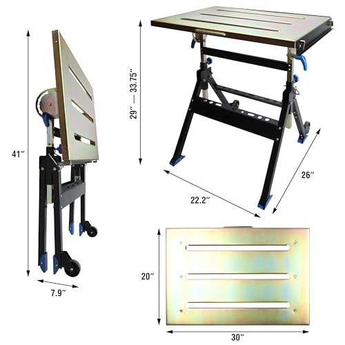 Adjustable Welding with Wheels Portable Steel Stand Workbench 30 in. x Table