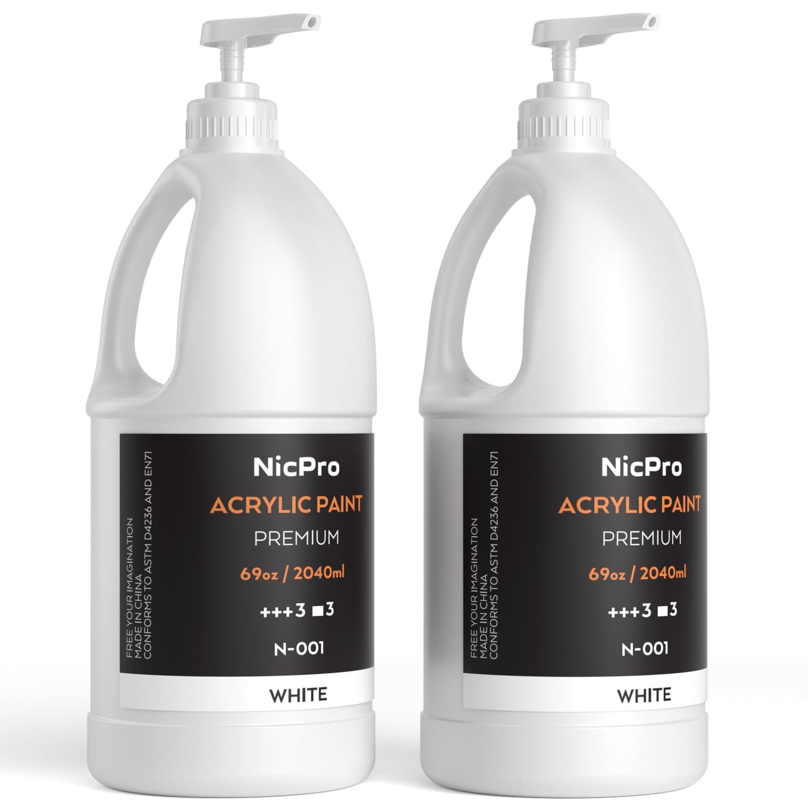 Nicpro 2 Pack White Large Acrylic Paint Set (69 69 Fl Oz (Pack of 2), Whitex2