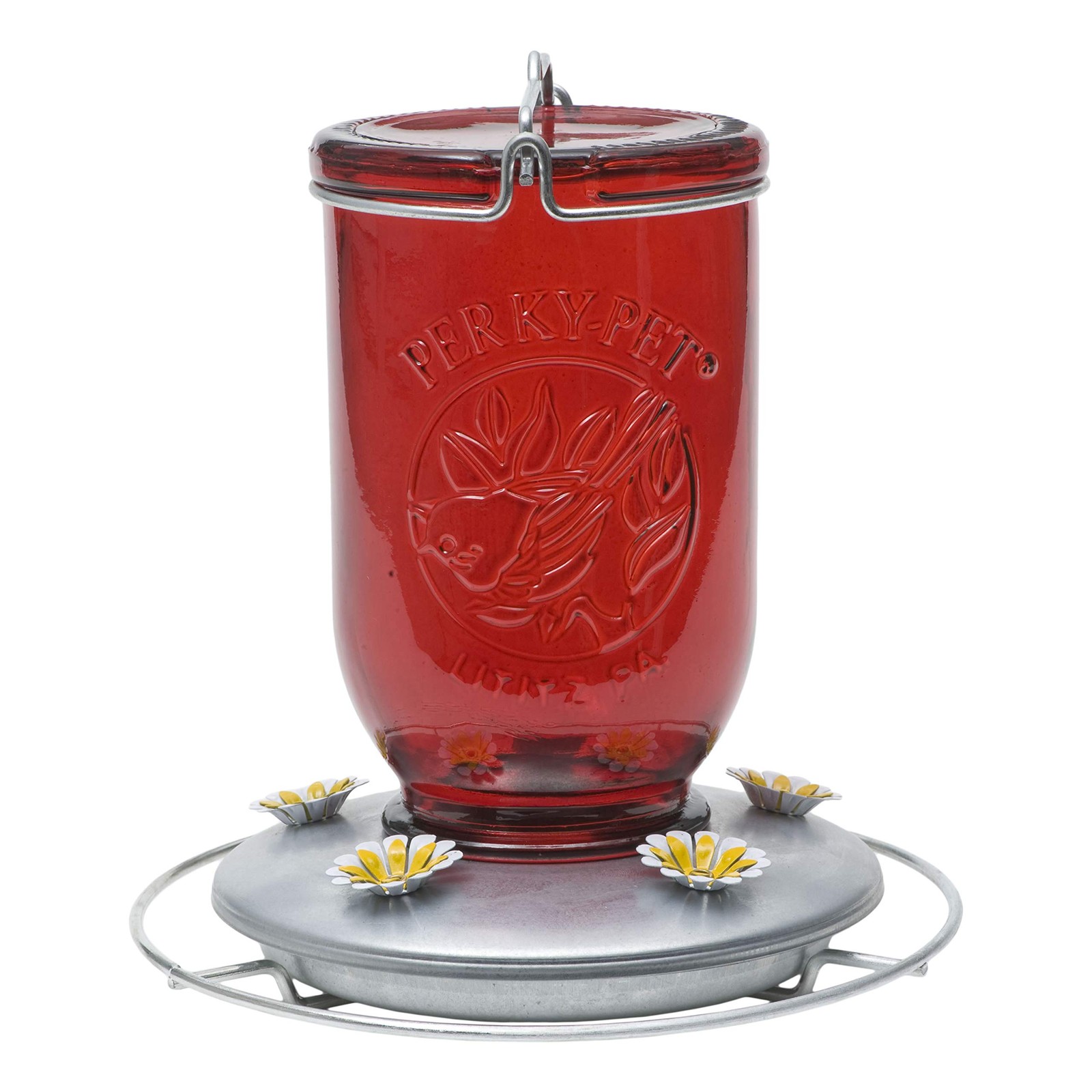 Perky-Pet Red Mason Jar Vintage Glass Hummingbird Feeder 32-oz,