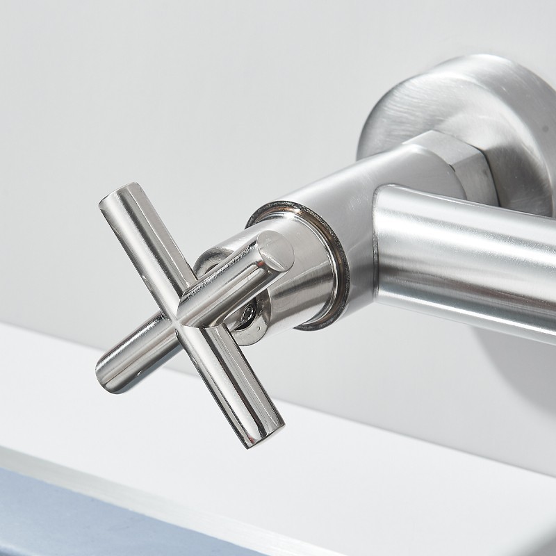 Commercial 8 Inch 2 Handle Wall Mount Kitchen Sink Faucet with Pull Down Sprayer