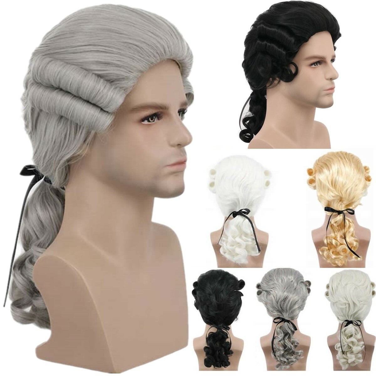 Lawyer Judge Colonial Baroque Curly Male Wigs Historical Long Cosplay Party Wig