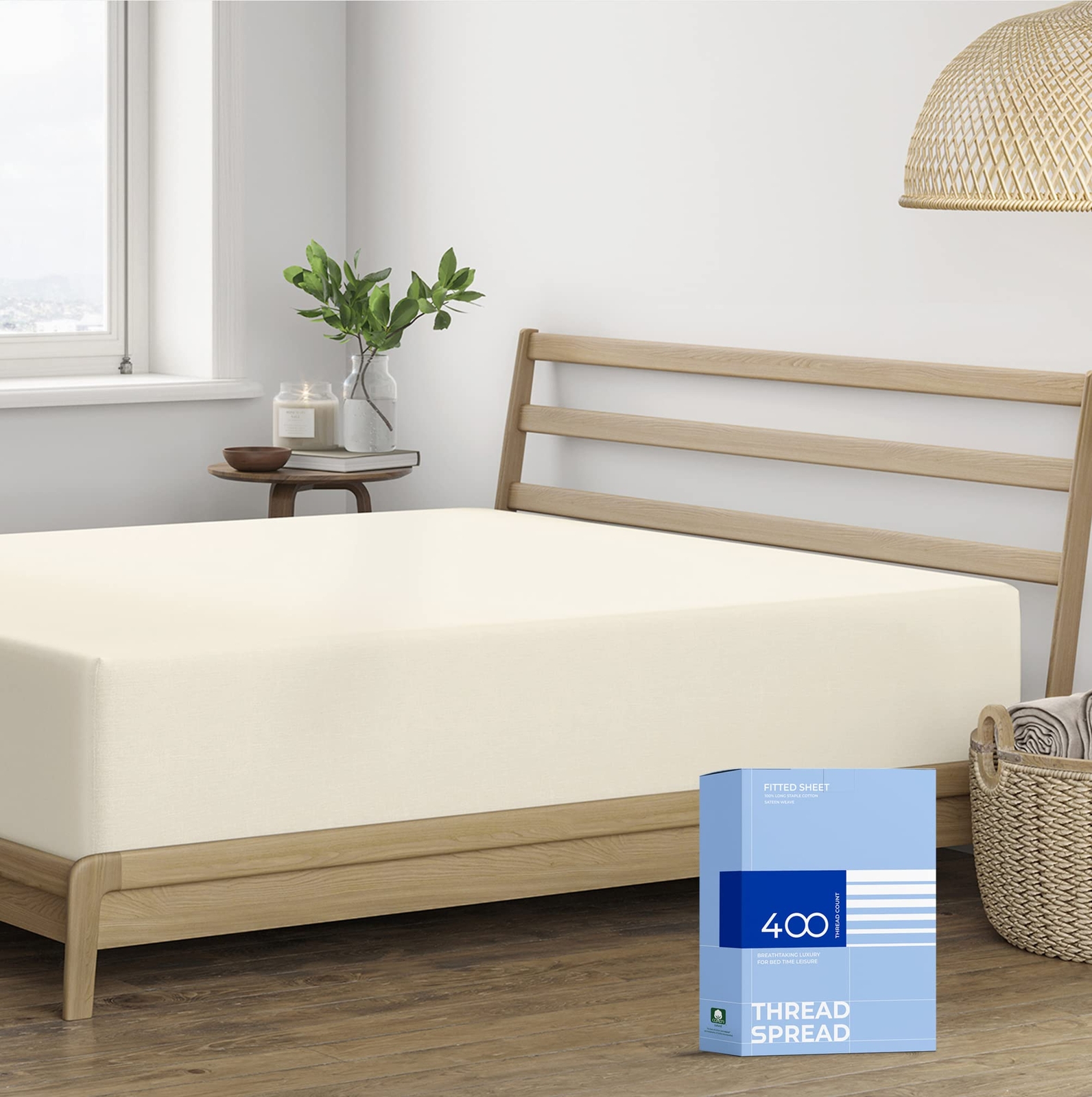 Queen Size Fitted Sheet Only - 100% Cotton 400 Thread Count Deep Pocket Queen...