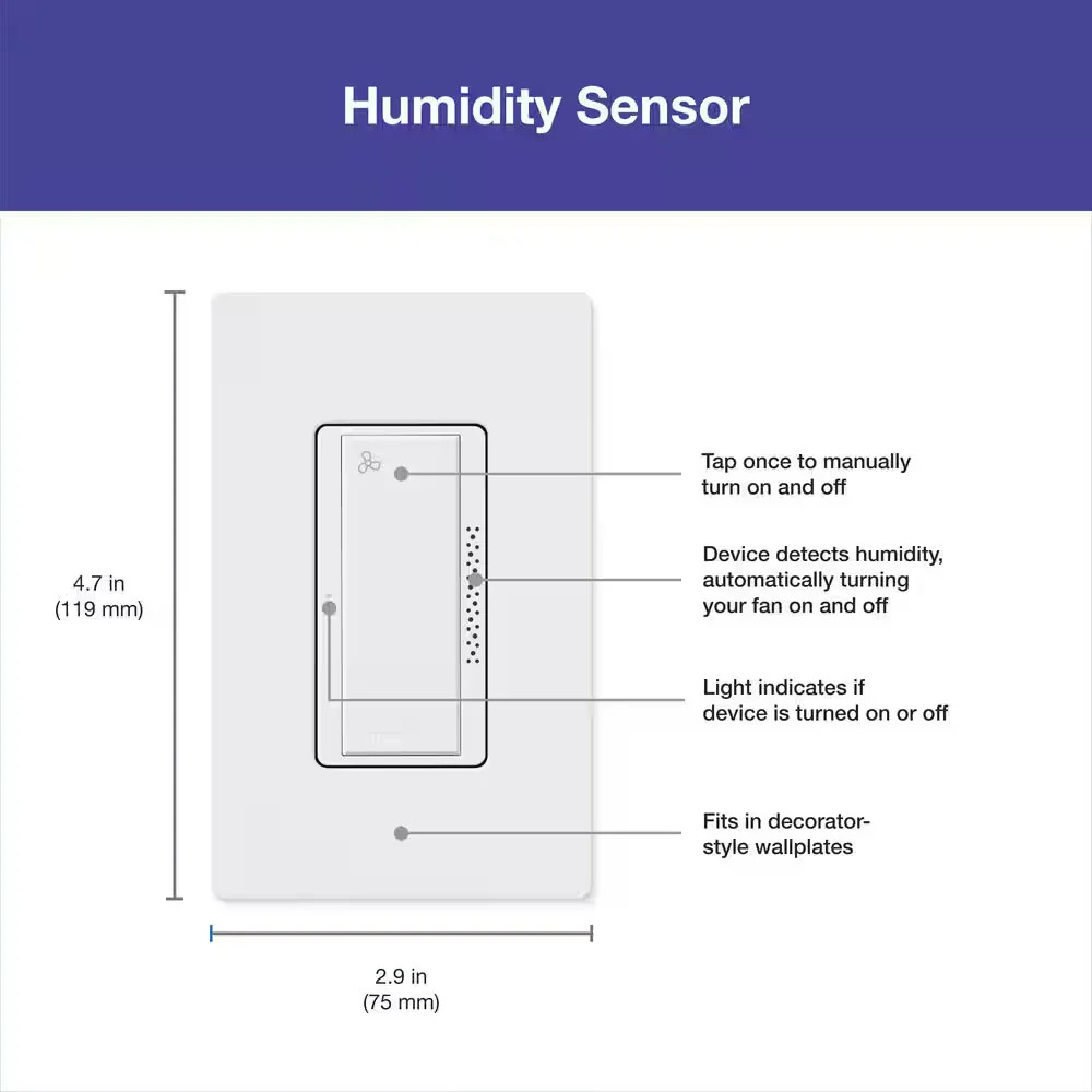 Lutron XactSense Humidity Sensor Switch Bath Exhaust Fan 3A Single Pole White