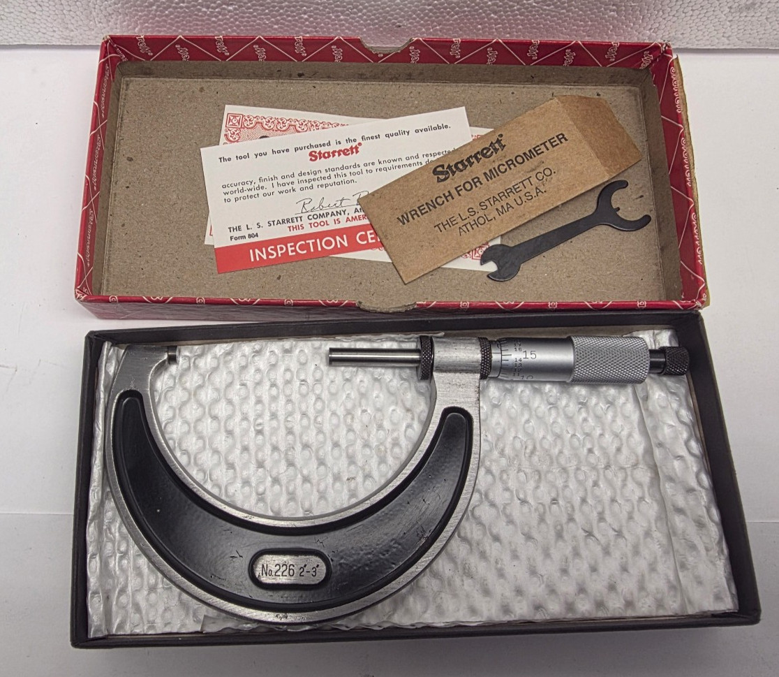 Starrett T226 XRL 2-3 Micrometer. Carbide, .0001, Ratchet , Collet Lock