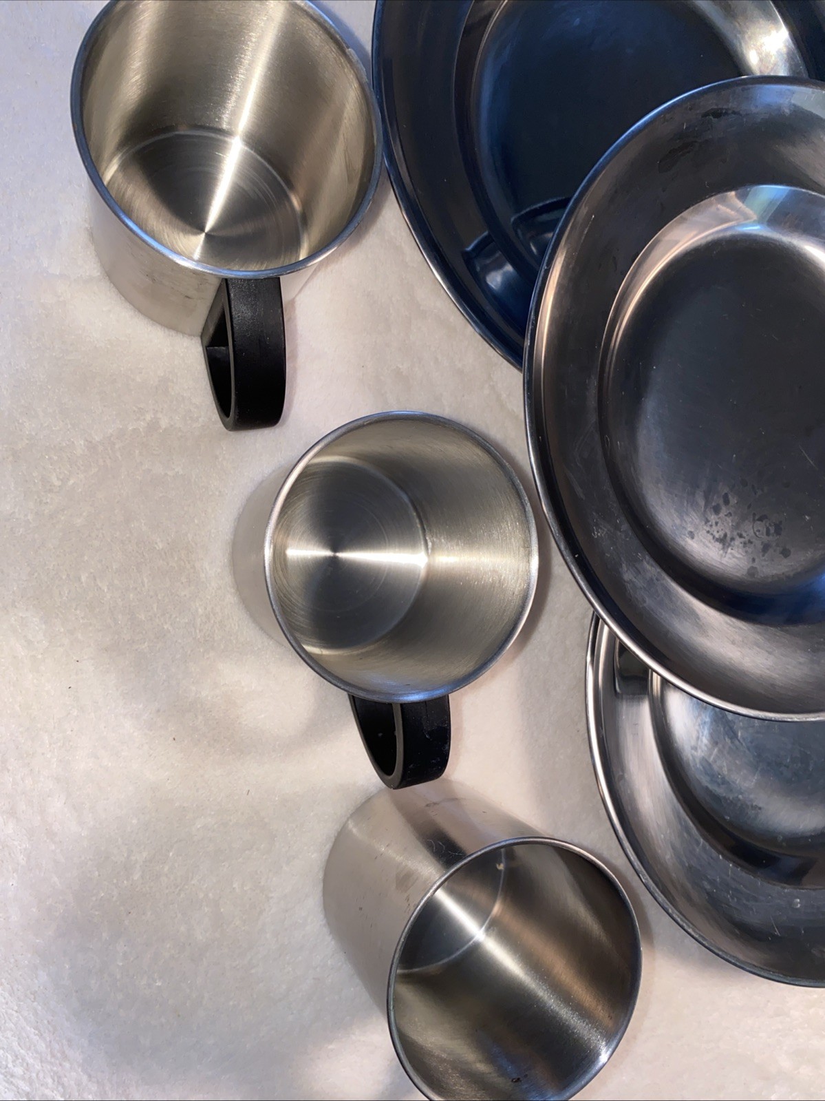 Set of 6 Pieces 3 Mugs And 3 Plates Stainless Steel 18-8 Camping Picnics Etc