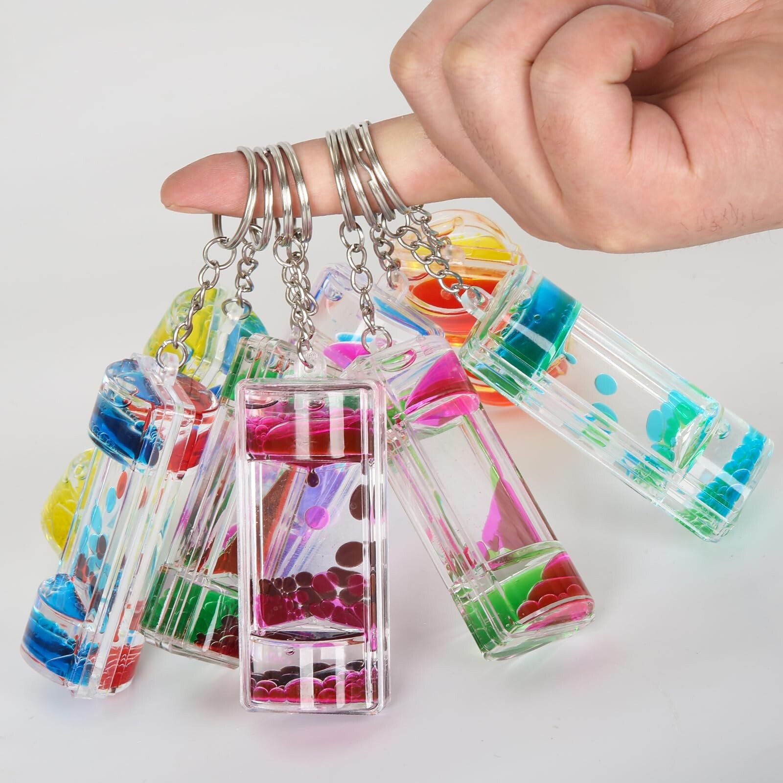 Dynamic Liquid Timers Key Chain Set, Colorful Motion Bubbler Timekeeper Key C...