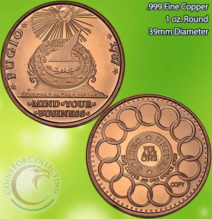 "Fugio Cent Round" 1 oz .999 Copper Round (not a real cent)