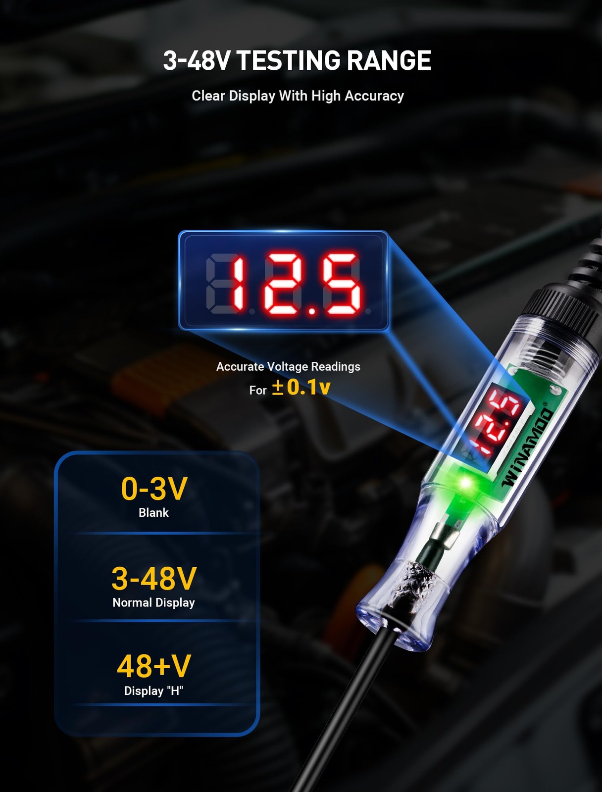 Winamoo Automotive Test Light 3-48V Led Digital Voltage Display Auto Circuit