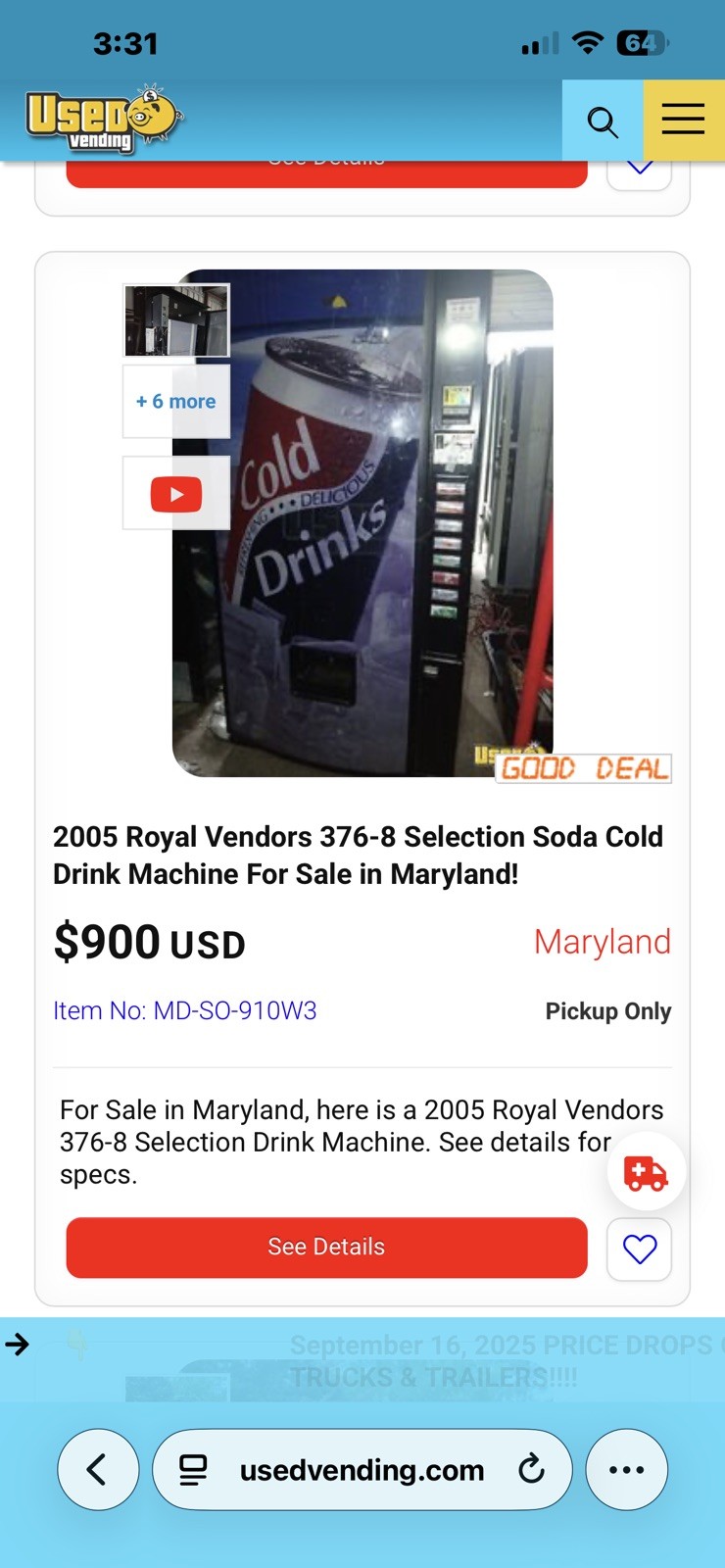 Used Royal 376-8 Soda Vending Machine