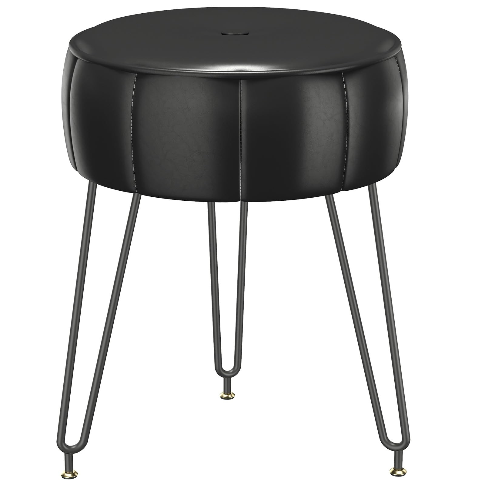 Vanity Stool, Pumpkin Style Faux Leather Pouf, Modern Multifunctional Make-up...