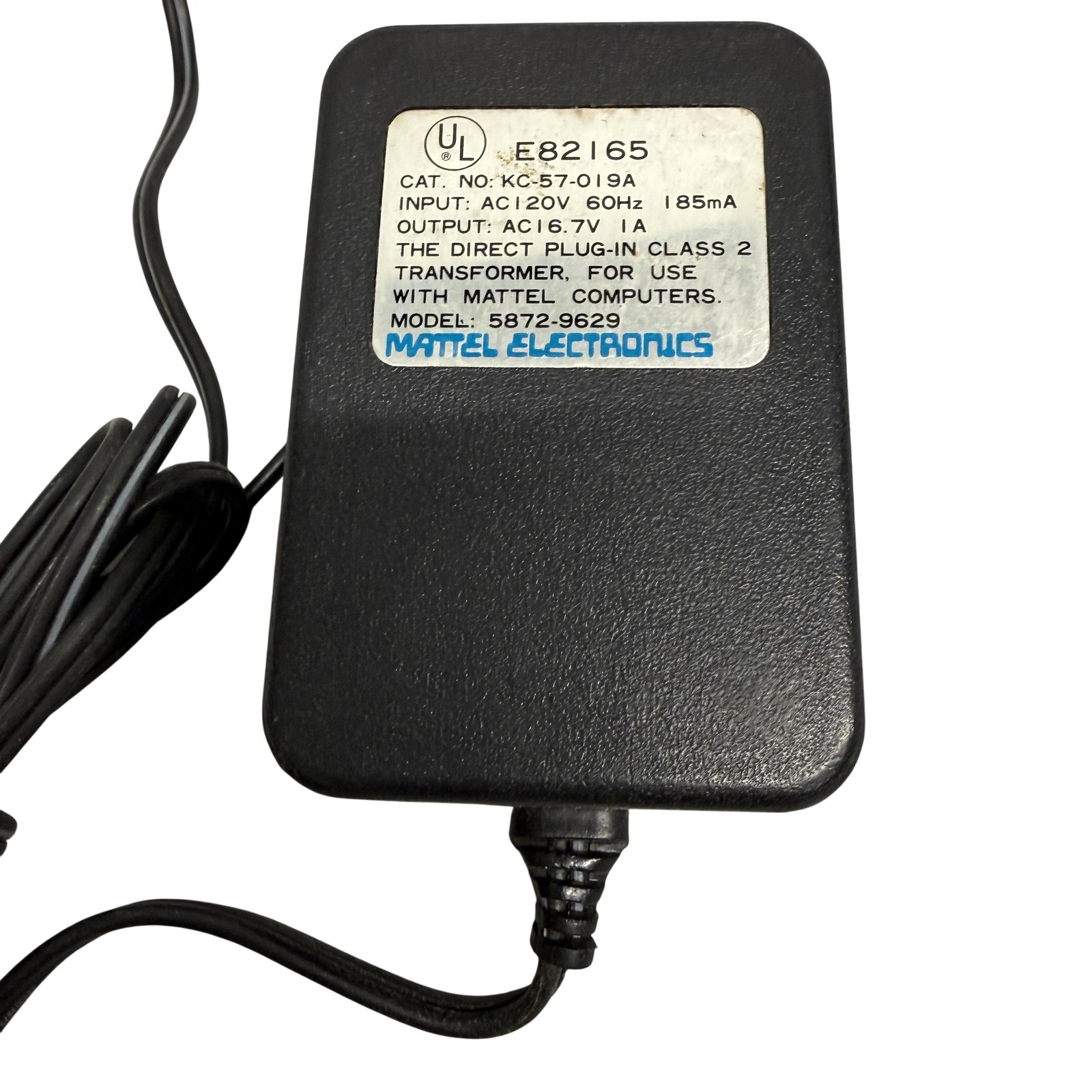 Vintage Mattel Electronics AC Adapter For Mattel Computer KC-57-019A 5872-9629