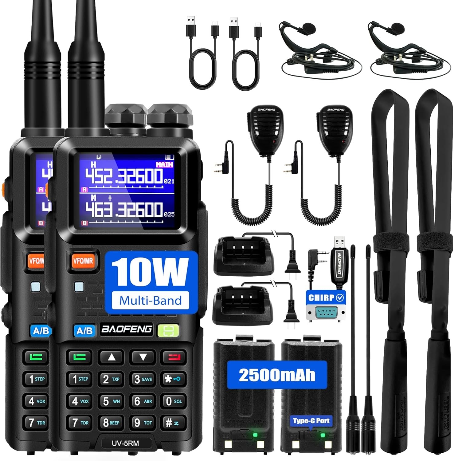 Dual Band Ham Radio 10W NOAA Weather Handheld 2500mAh BAOFENG 5RM