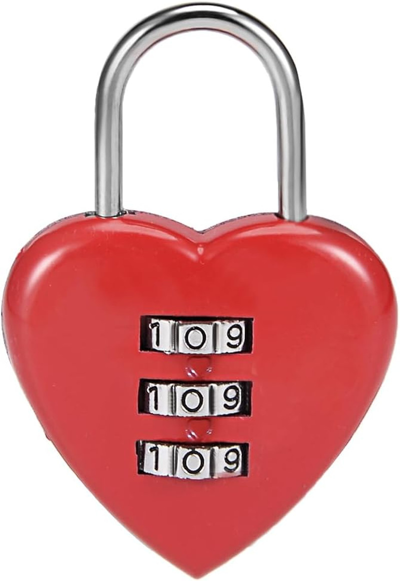 3 Digit Combination Padlock, 3Mm Shackle, Zinc Alloy Lock Heart Shaped