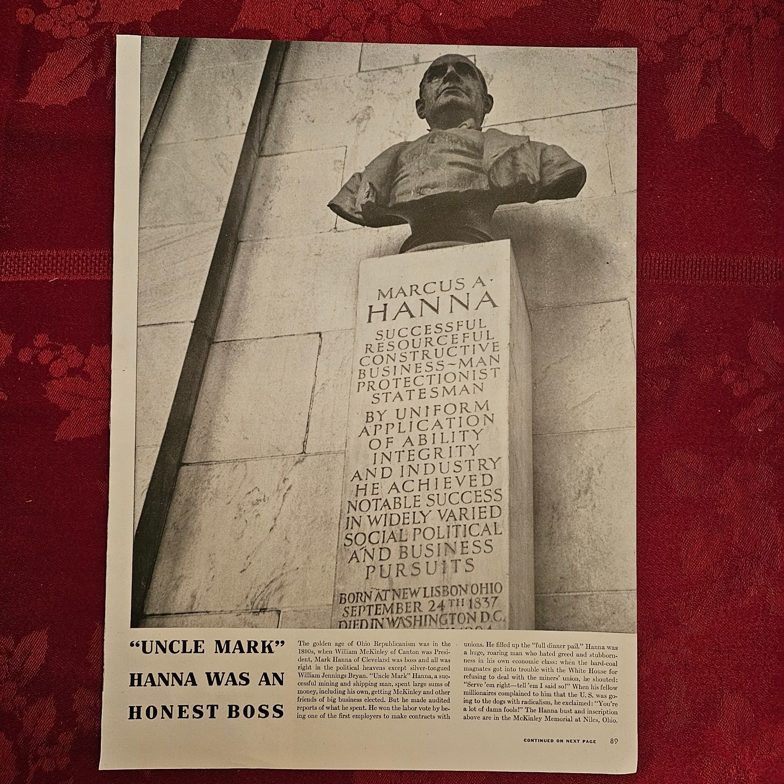Mark Hanna Magazine Ad Print Picture 1890s Republican Political Boss - McKinley