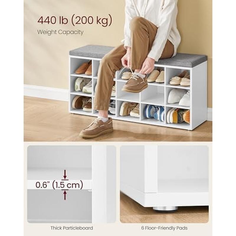 Shoe Bench Storage Padded Seat Entryway Organizer 15 Compartments Foam New