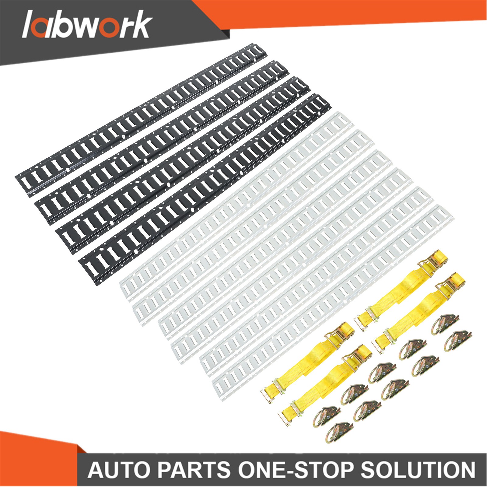Labwork 24 Pack 4× 5’ 6x 5' E Steel Rails 12 O-Rings 4×12’ Ratchet Straps