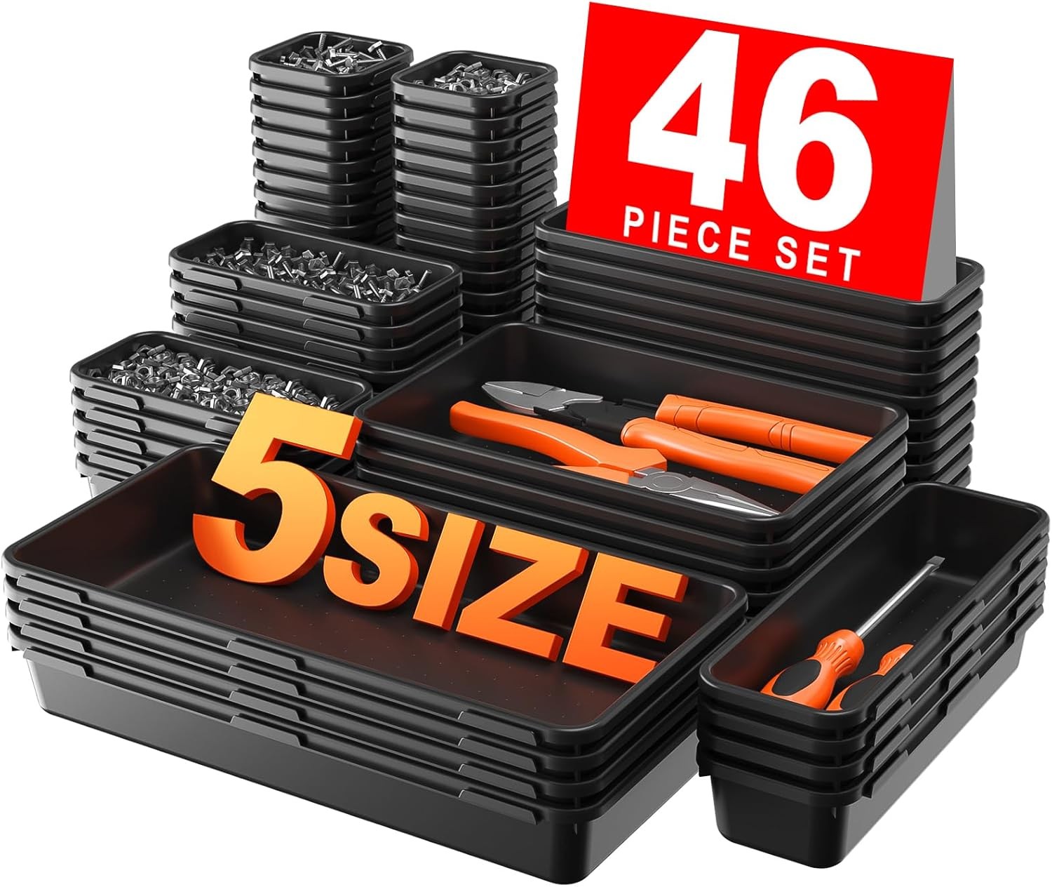 【 & 5 Size】Tool Box Organizer Tray Divider Set 【Black】 Bathroom Drawer Organizer