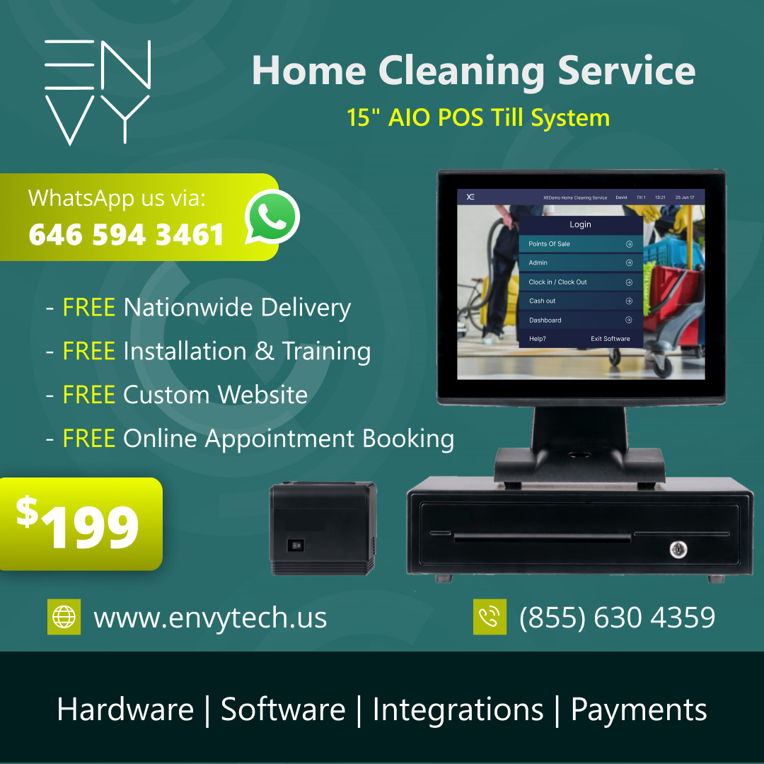 15" Touchscreen POS Cash Register Till System For Home Cleaning Services