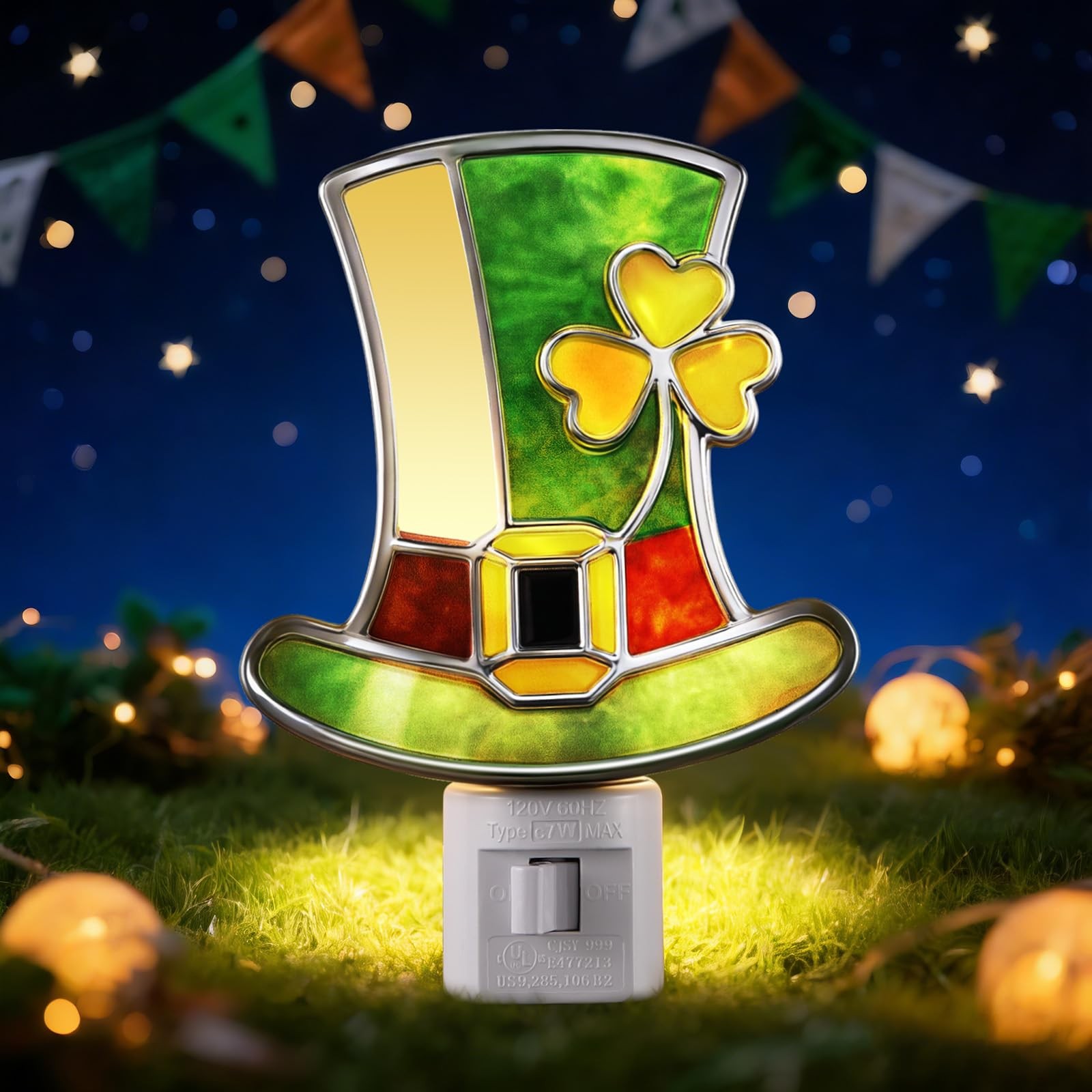 Shamrock Hat Night Light – UL Certification Plug-in Irish Decor Lamp with C7 ...