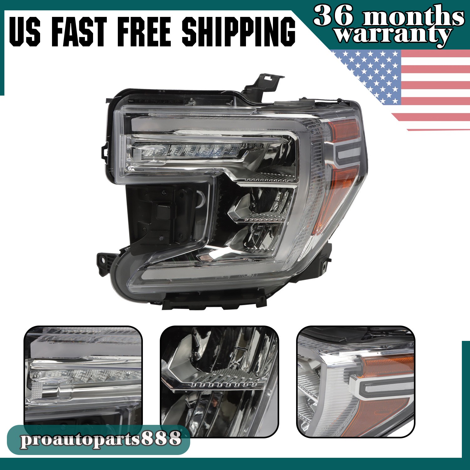 For GMC Sierra 2019-2022 1500 Full LED Headlight Headlamp Driver Left Assembly