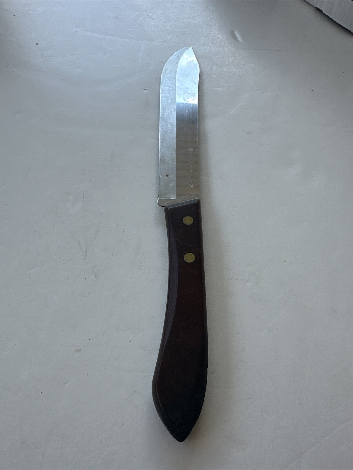 Vintage Ekco Stainless Steel 6.5” Blade Butcher Knife Wooden Handle USA