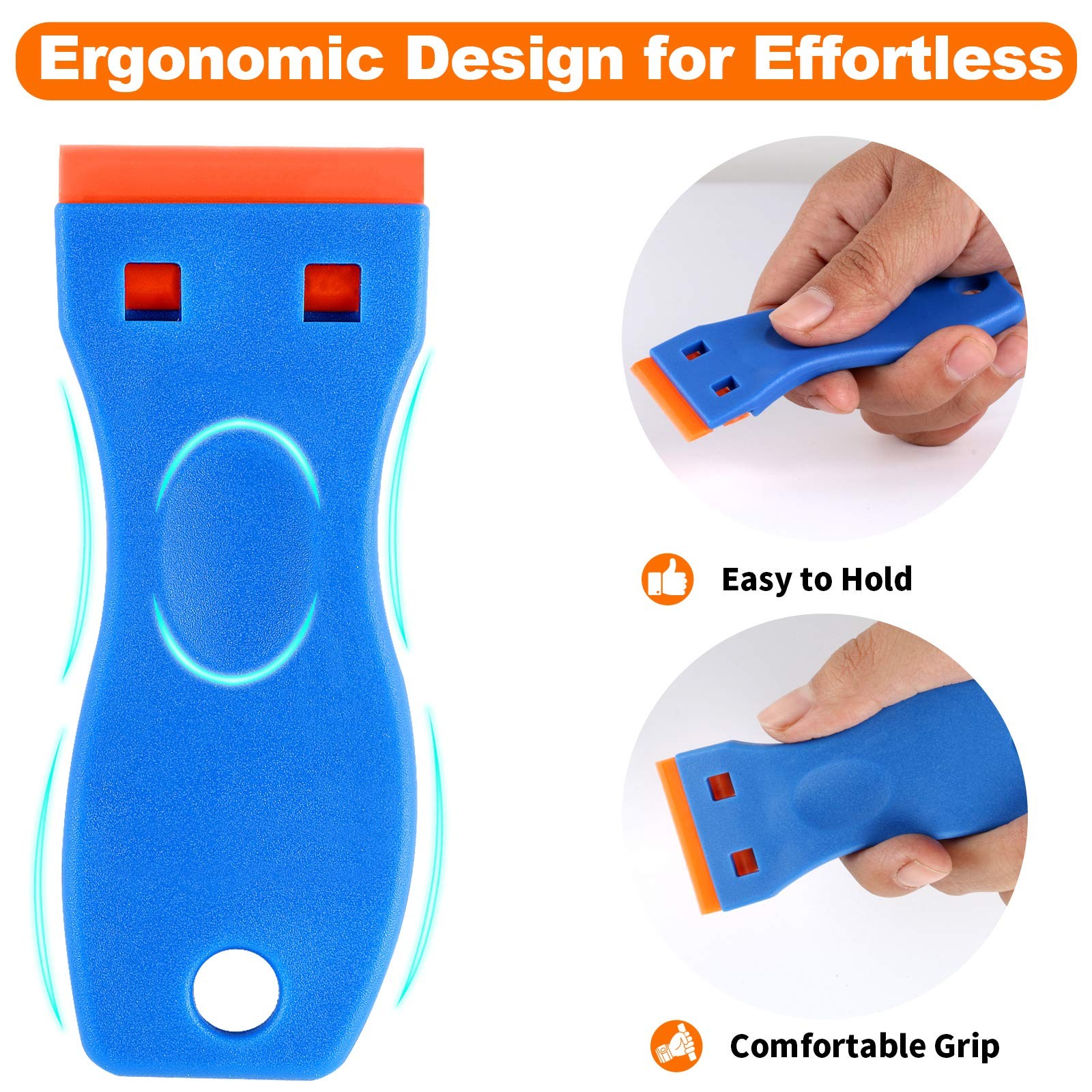 Plastic Razor Blade Scraper, 2PCS Scraper Tool with 60PCS Plastic Blades, Cle...