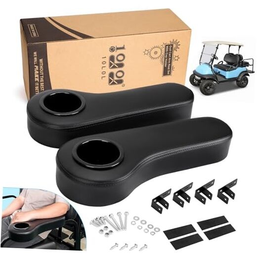 Golf Cart Rear Seat Kit Arm Rest Set with Cup Holder for Yamaha Black CLassic