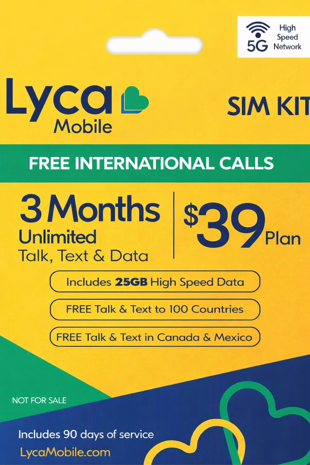 Lyca Mobile SIM Kit 3 Months $39 Plan Unlimited Talk Text Data 25GB/Month 5G