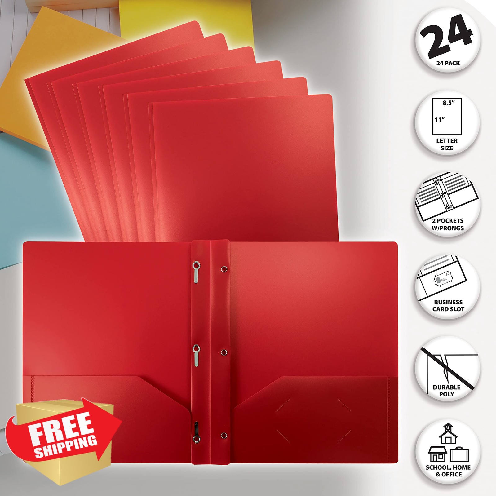 Better Office Products Red Plastic Folders 24pk