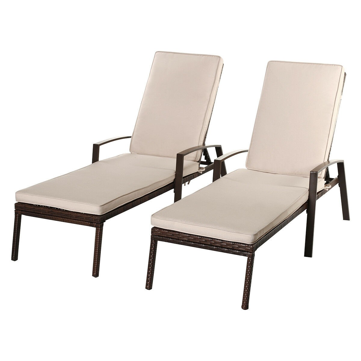 2PCS Patio Rattan Lounge Chair Garden Furniture Adjustable Back W/ Cushion Home