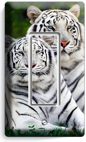 WILD CUTE WHITE BENGAL TIGERS SINGLE GFI LIGHT SWITCH WALL PLATE ROOM HOME DECOR