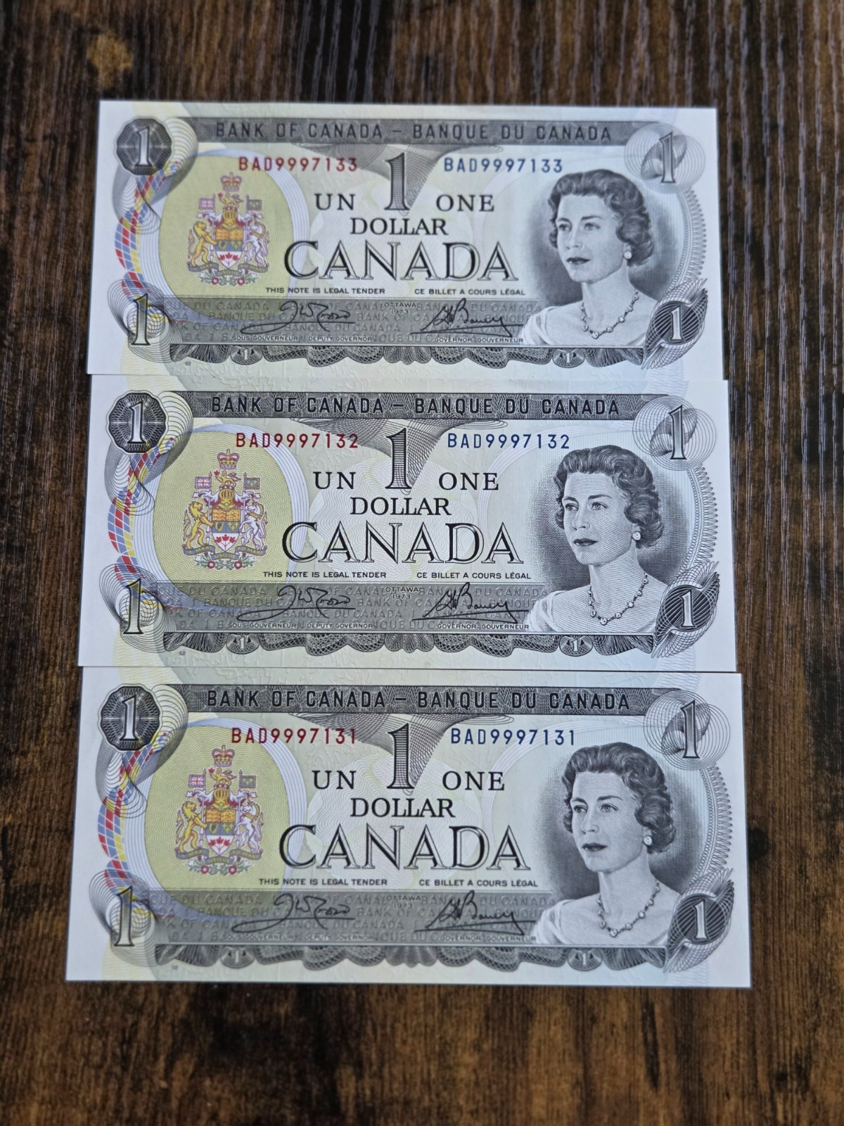 Canada Banknotes 1973 One $1 Dollar Rare Old Canadian Paper Money 3x Sequential