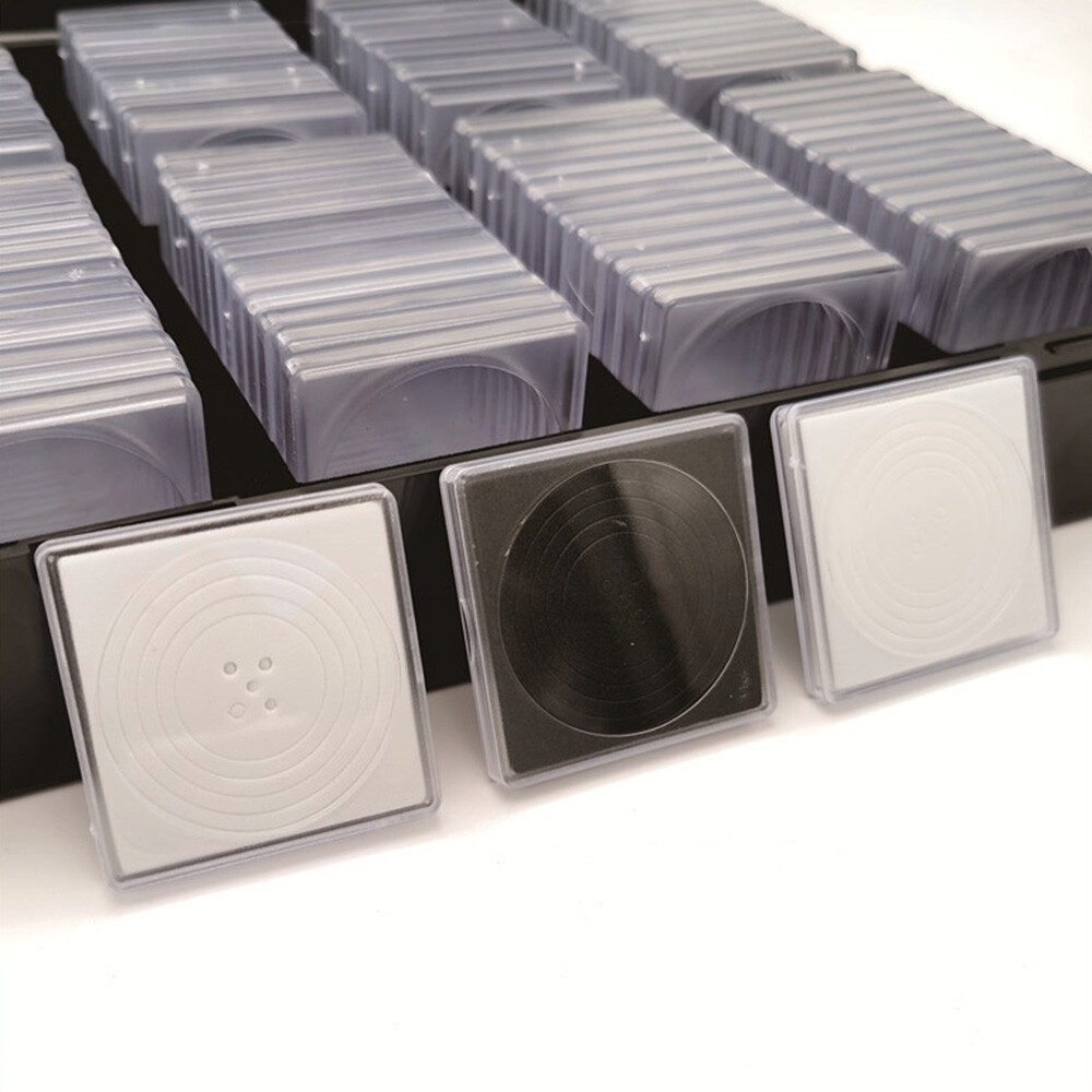 100Pcs Square Clear Coin Capsule Box W/ Inner Pads Collection Case Container