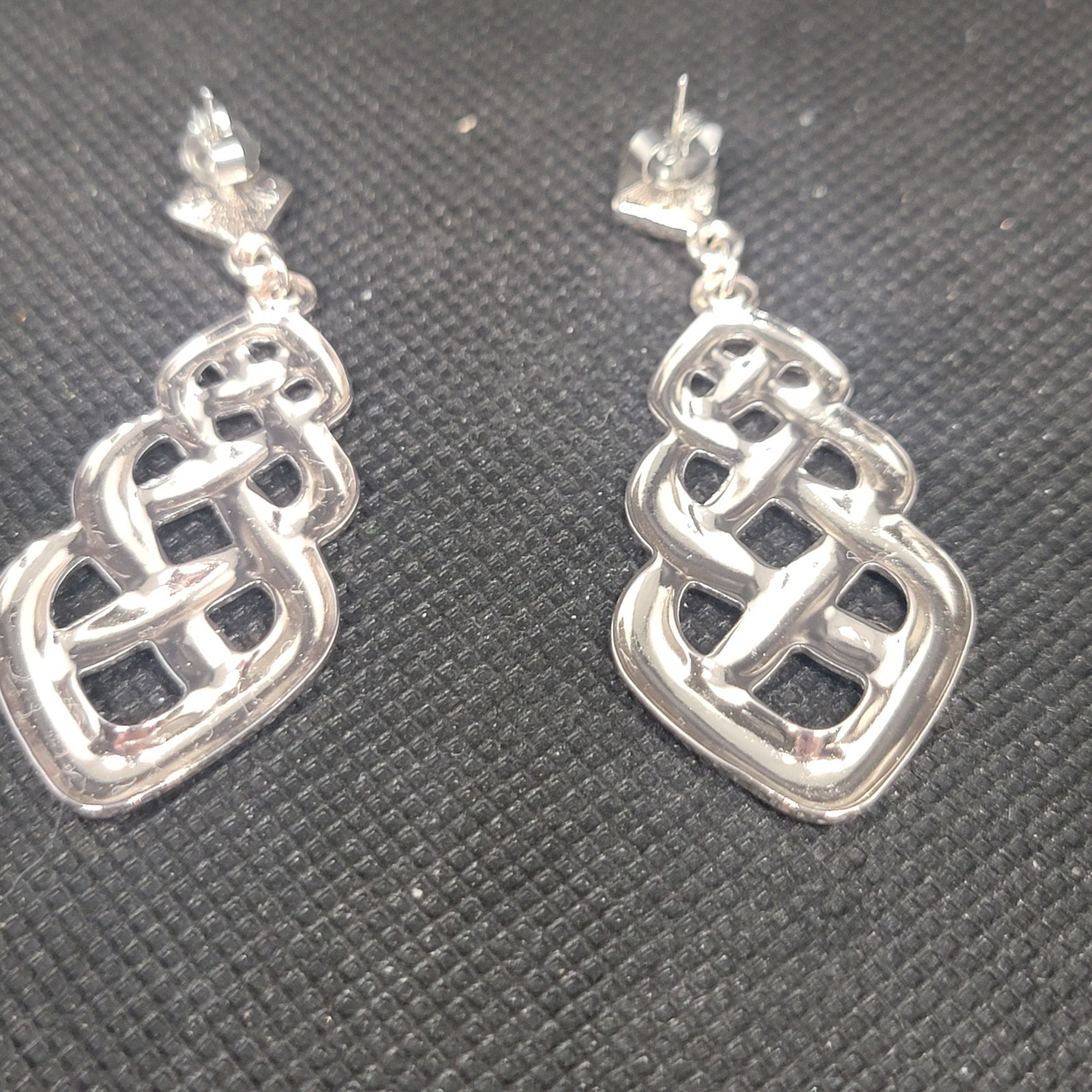 Vintage Silver Tone Dangle Drop Earrings Openwork Geometric